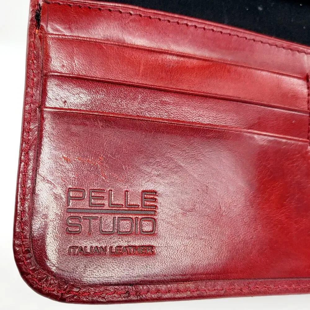 Vintage Pelle Studio Red Genuine Italian Leather Large Zip Around Closure Wallet